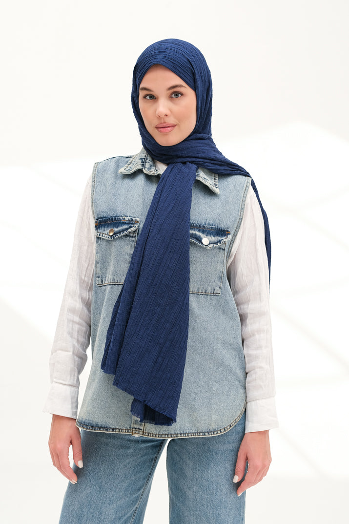 Modal Gofre Şal Lacivert