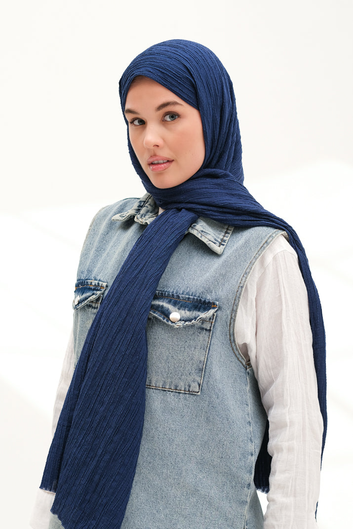 Modal Gofre Şal Lacivert