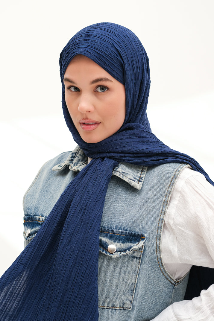 Modal Gofre Şal Lacivert