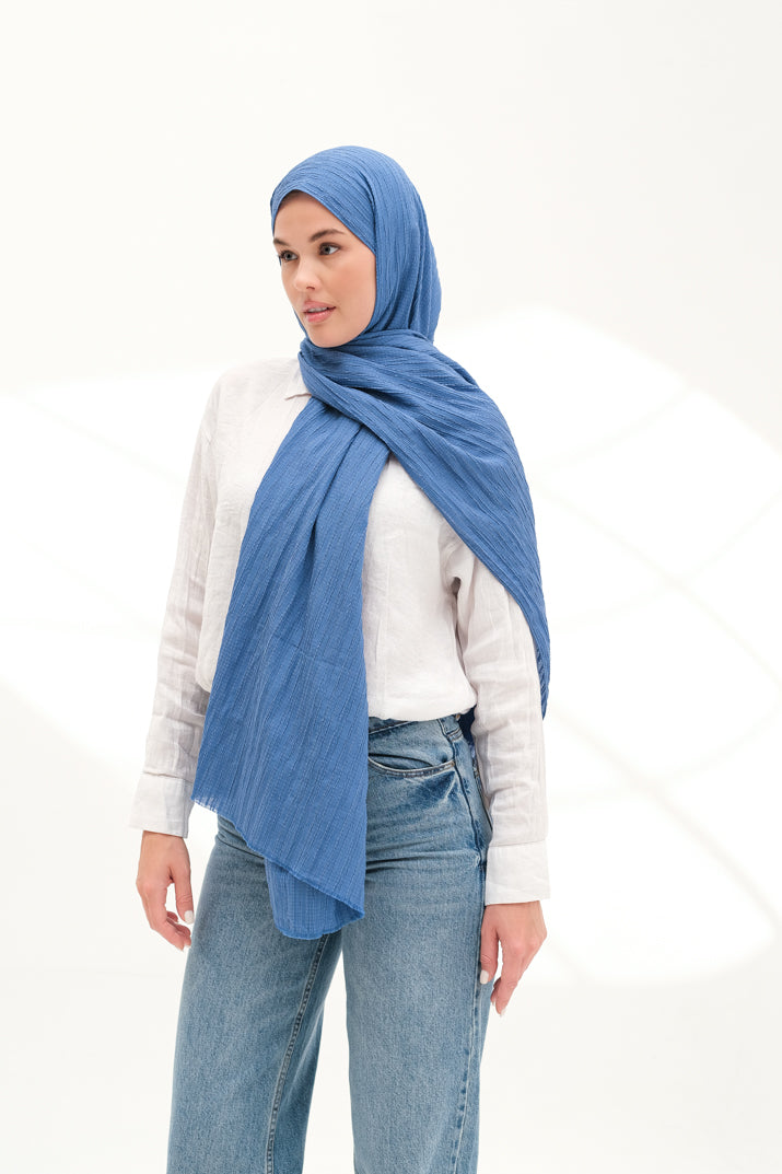 Modal Gofre Şal Mavi