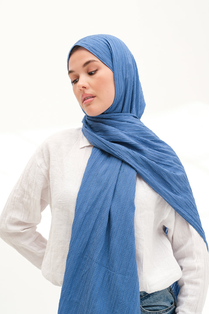Modal Gofre Şal Mavi