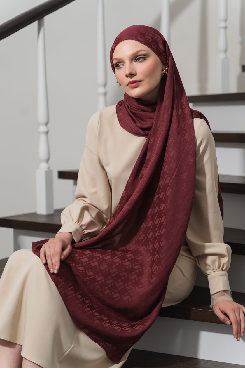 Bordo Floş Viskon Jakar Şal