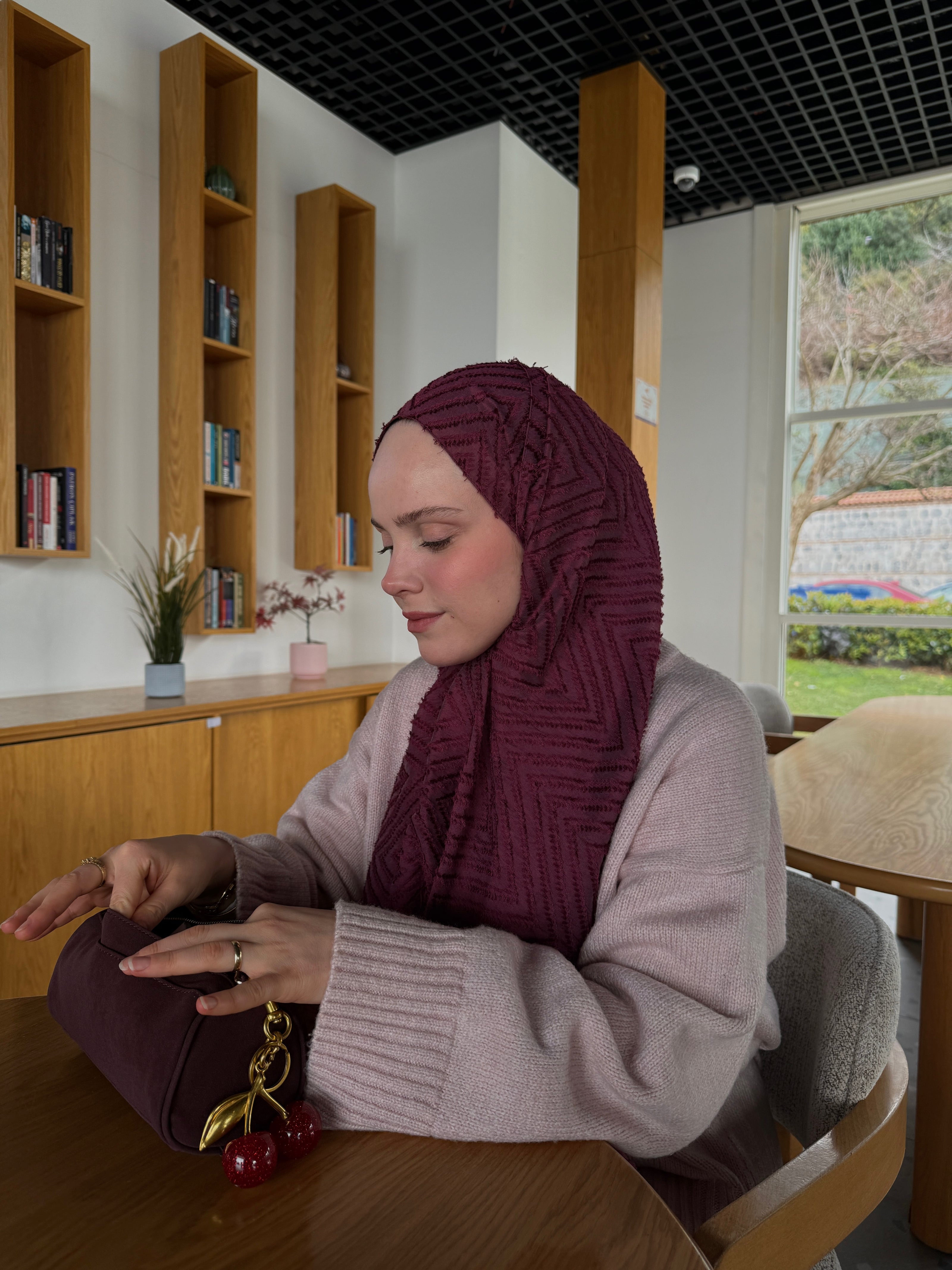 Velora Mürdüm Dokuma Jakar Şal